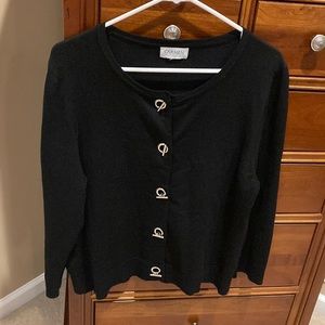 Carman Marc Valvo cardigan sweater, black w/metal hardware/ buttons, large